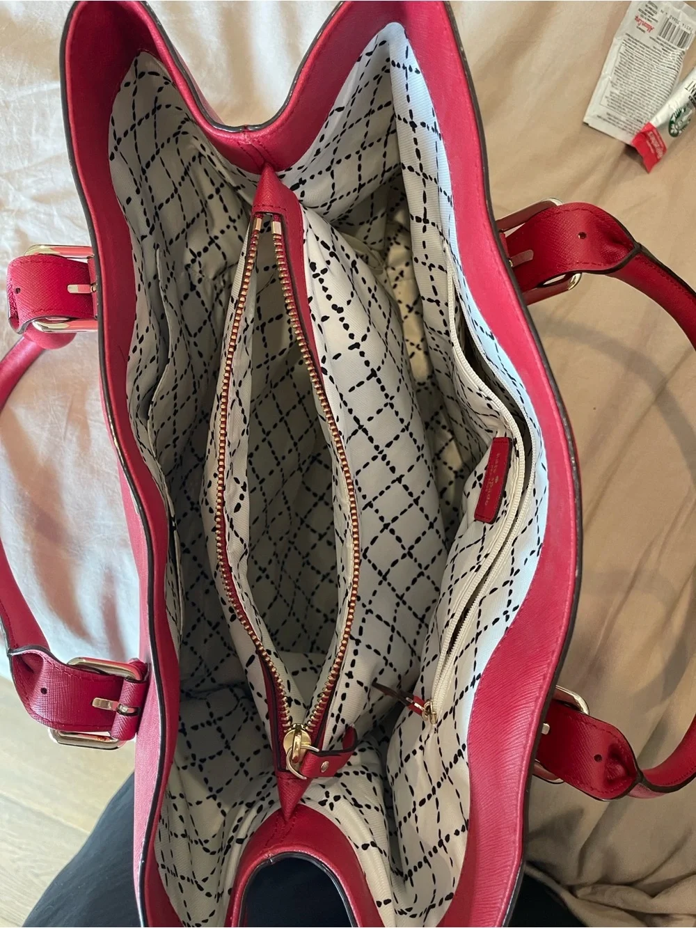kate spade New York classic Red Saffiano Leather Tote Bag